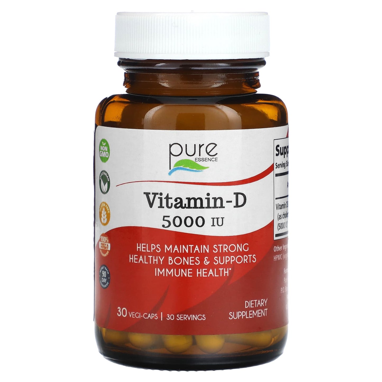 Pure Essence, Vitamin-D, 5,000 IU, 30 Vegi-Caps - Image 1