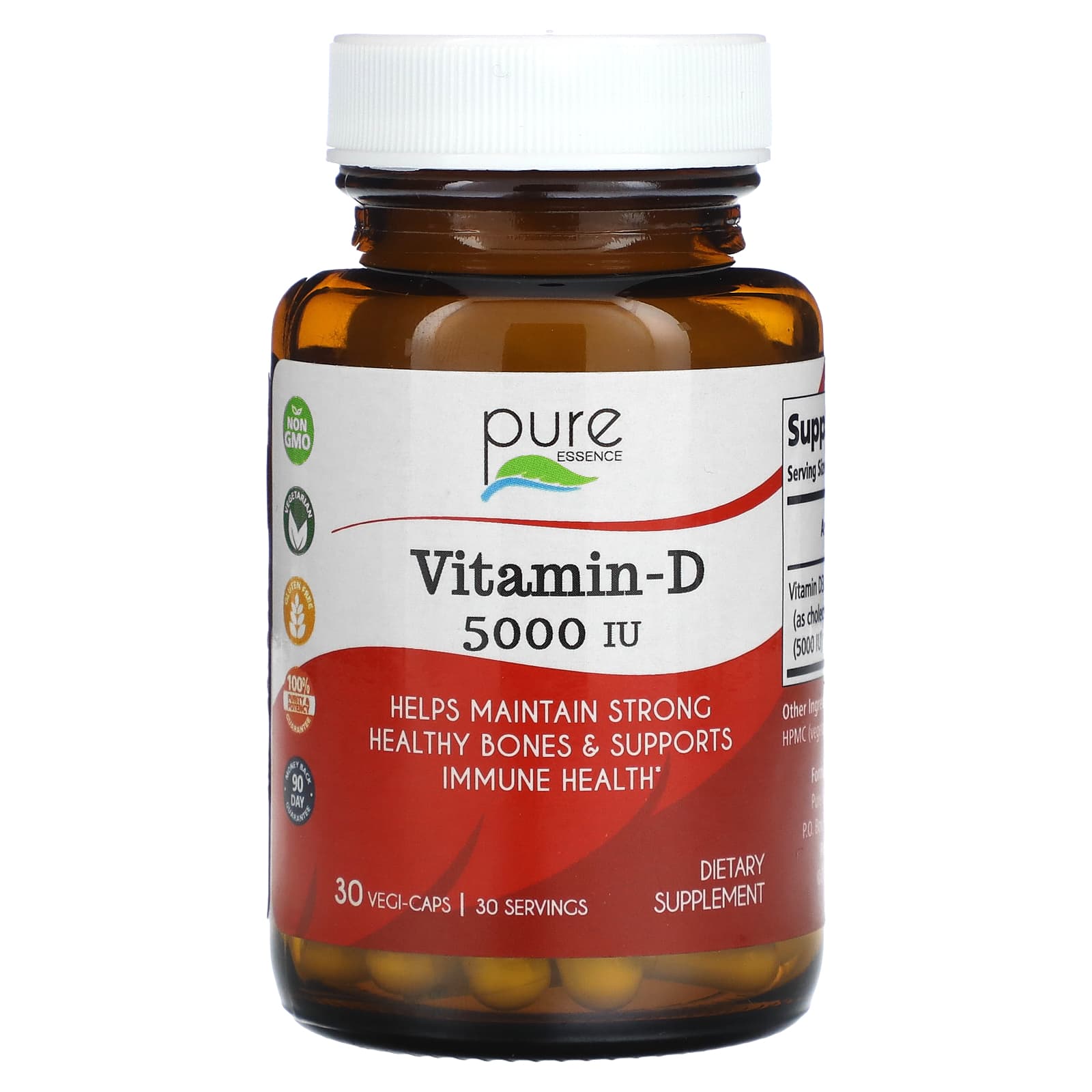 Pure Essence, Vitamin-D, 5,000 IU, 30 Vegi-Caps - Image 1