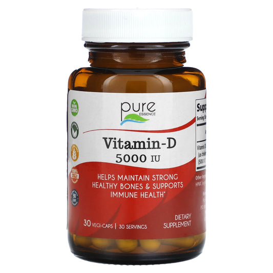 Pure Essence, Vitamin-D, 5,000 IU, 30 Vegi-Caps - Image 1