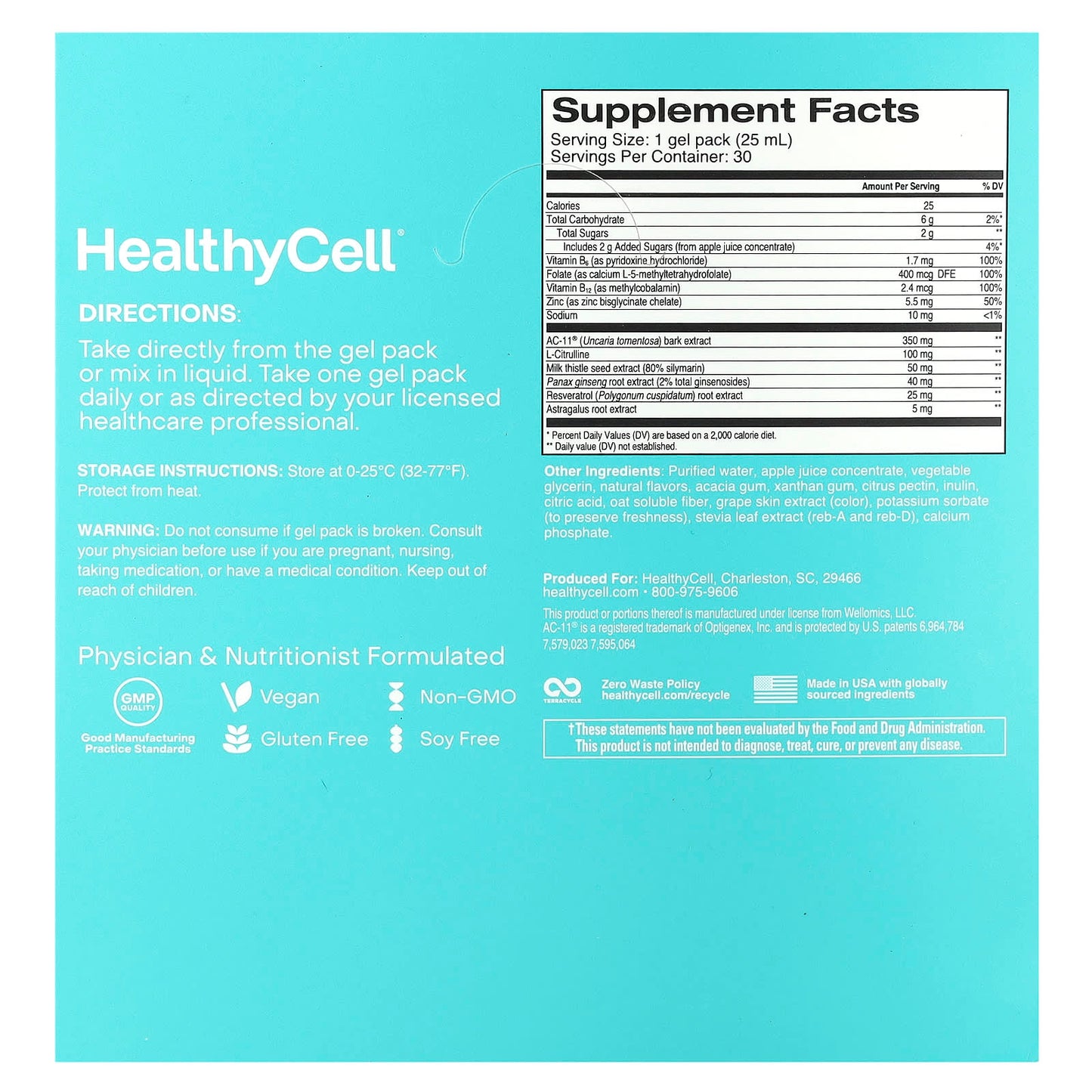 HealthyCell, Telomere Length, Grape, 30 Gel Packs, 0.84 fl oz (25 ml) Each