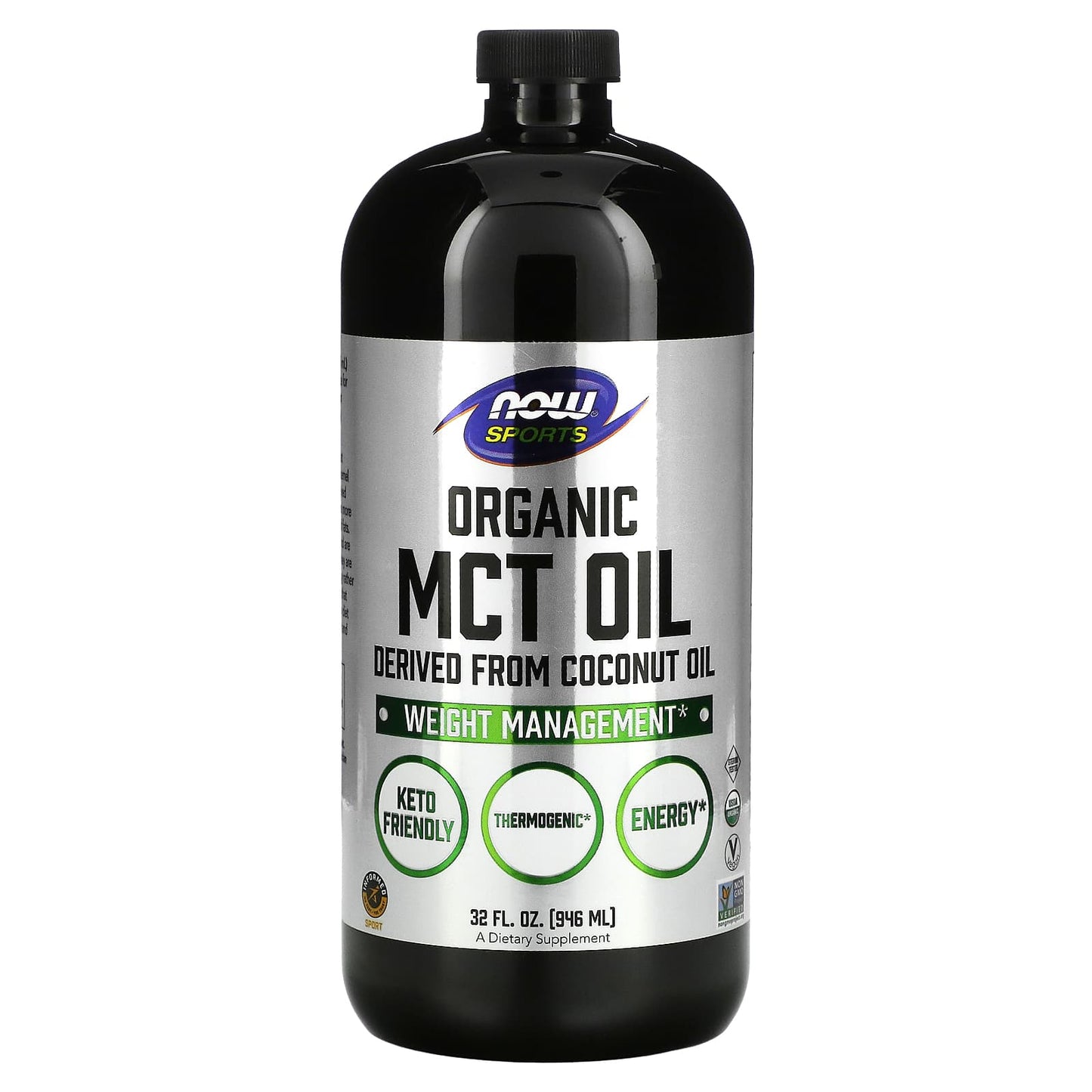 NOW Foods, Sports, Organic MCT Oil, 14 g, 32 fl oz (946 ml) - Image 1