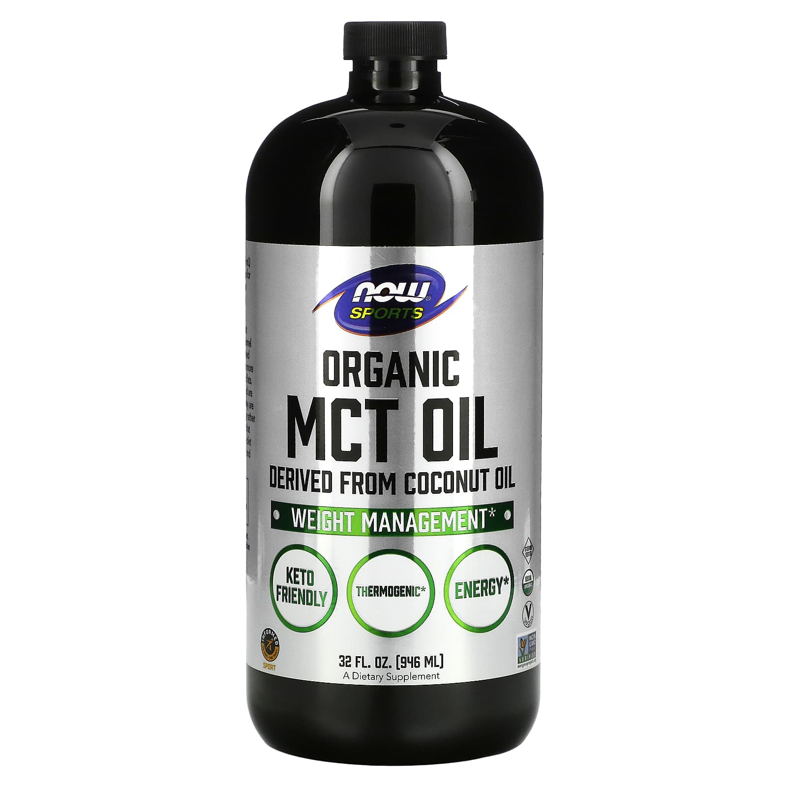 NOW Foods, Sports, Organic MCT Oil, 14 g, 32 fl oz (946 ml) - Image 1