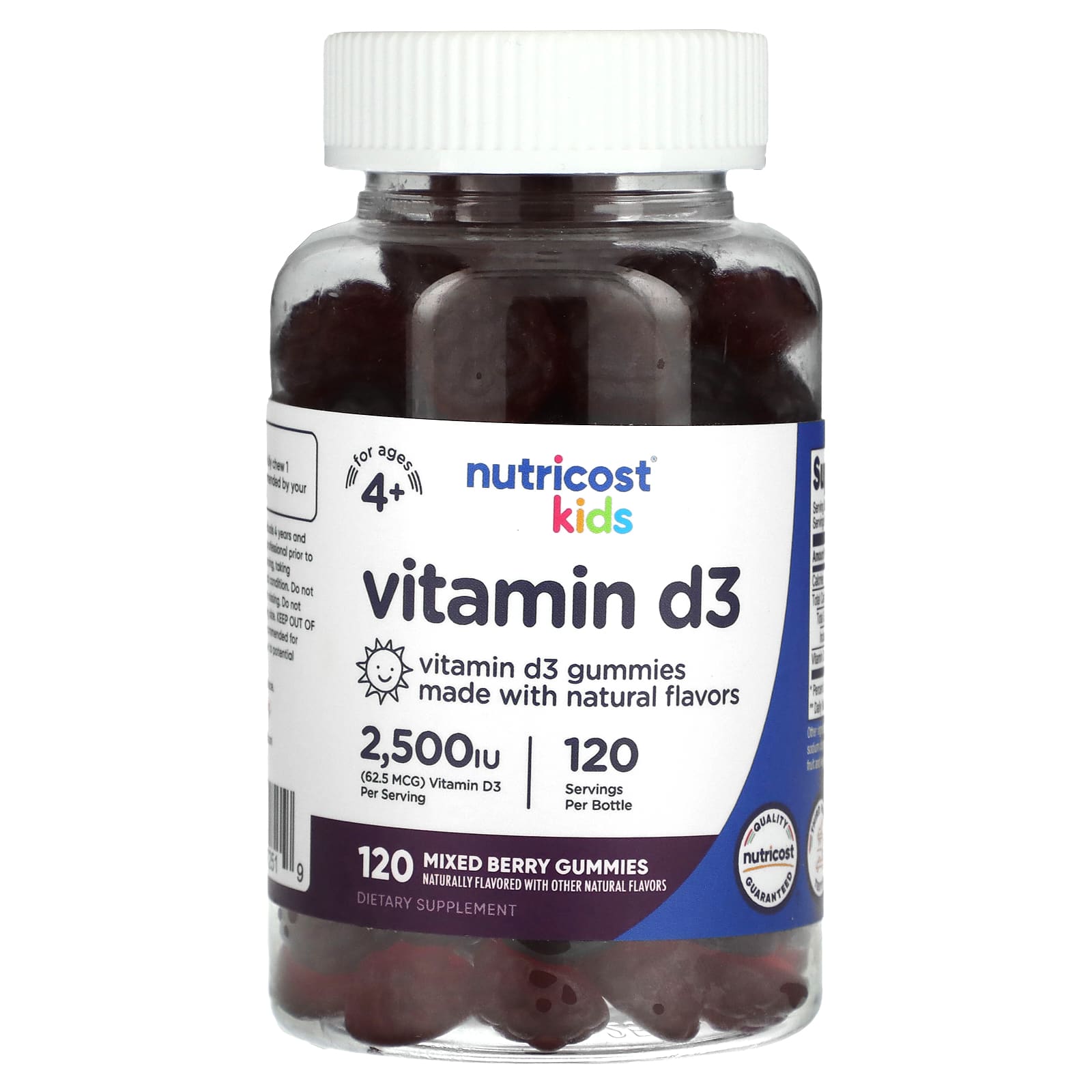 Nutricost, Kids, Vitamin D3, Ages 4+, Mixed Berry, 62.5 mcg (2,500 IU), 120 Gummies - Image 1