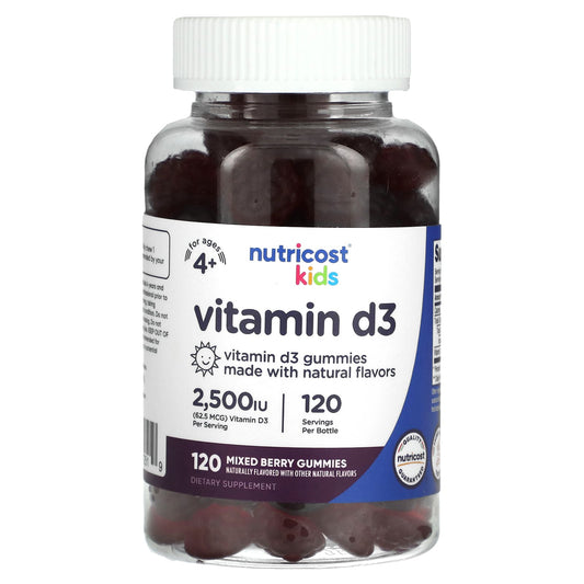 Nutricost, Kids, Vitamin D3, Ages 4+, Mixed Berry, 62.5 mcg (2,500 IU), 120 Gummies - Image 1