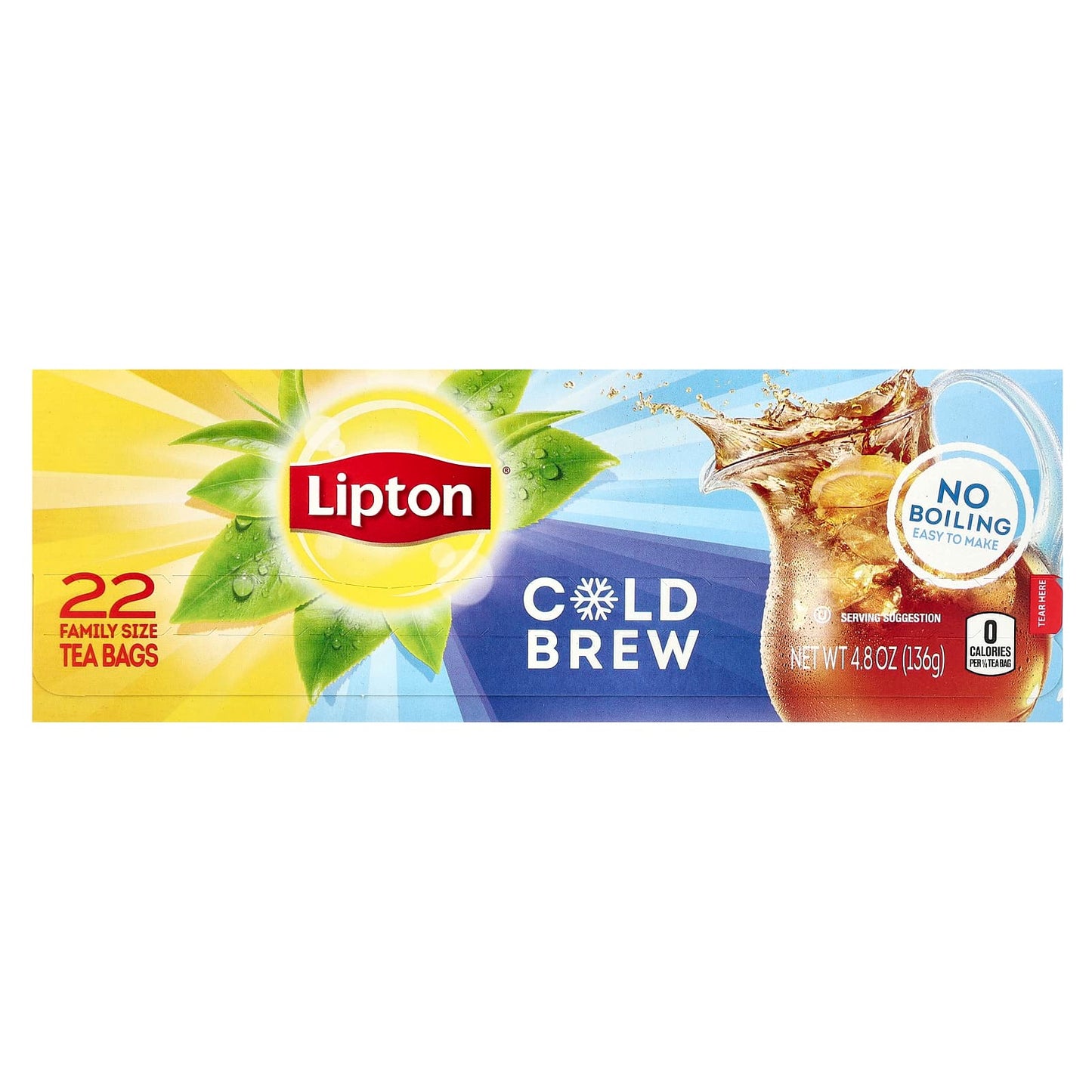 Lipton, Cold Brew Tea, Family Size , 22 Tea Bags, 4.8 oz (136 g) - Image 1