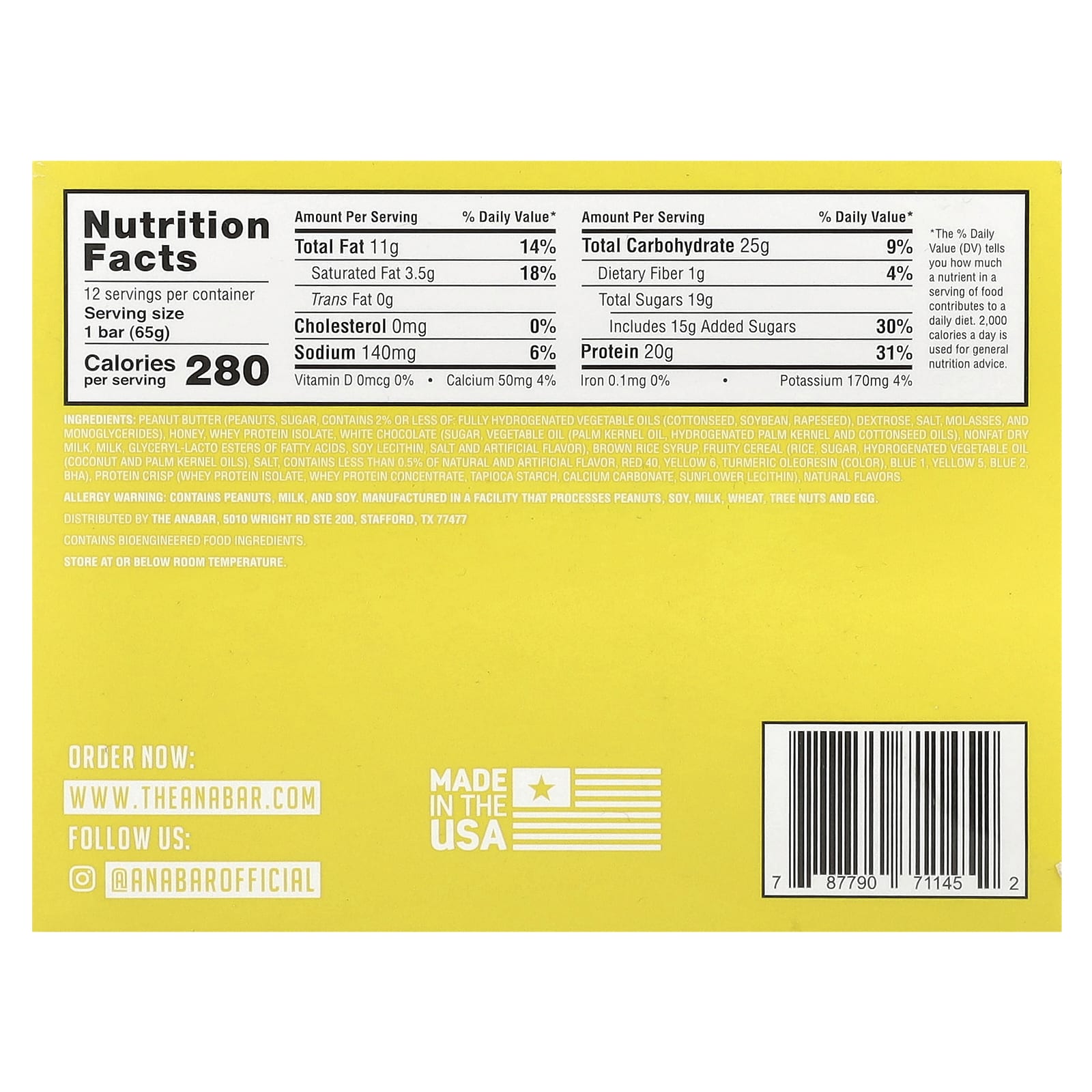 The Anabar, The Protein-Packed Candy Bar®, White Chocolate Fruity Cereal Crunch, 12 Bars, 2.29 oz (65 g) Each - Image 2