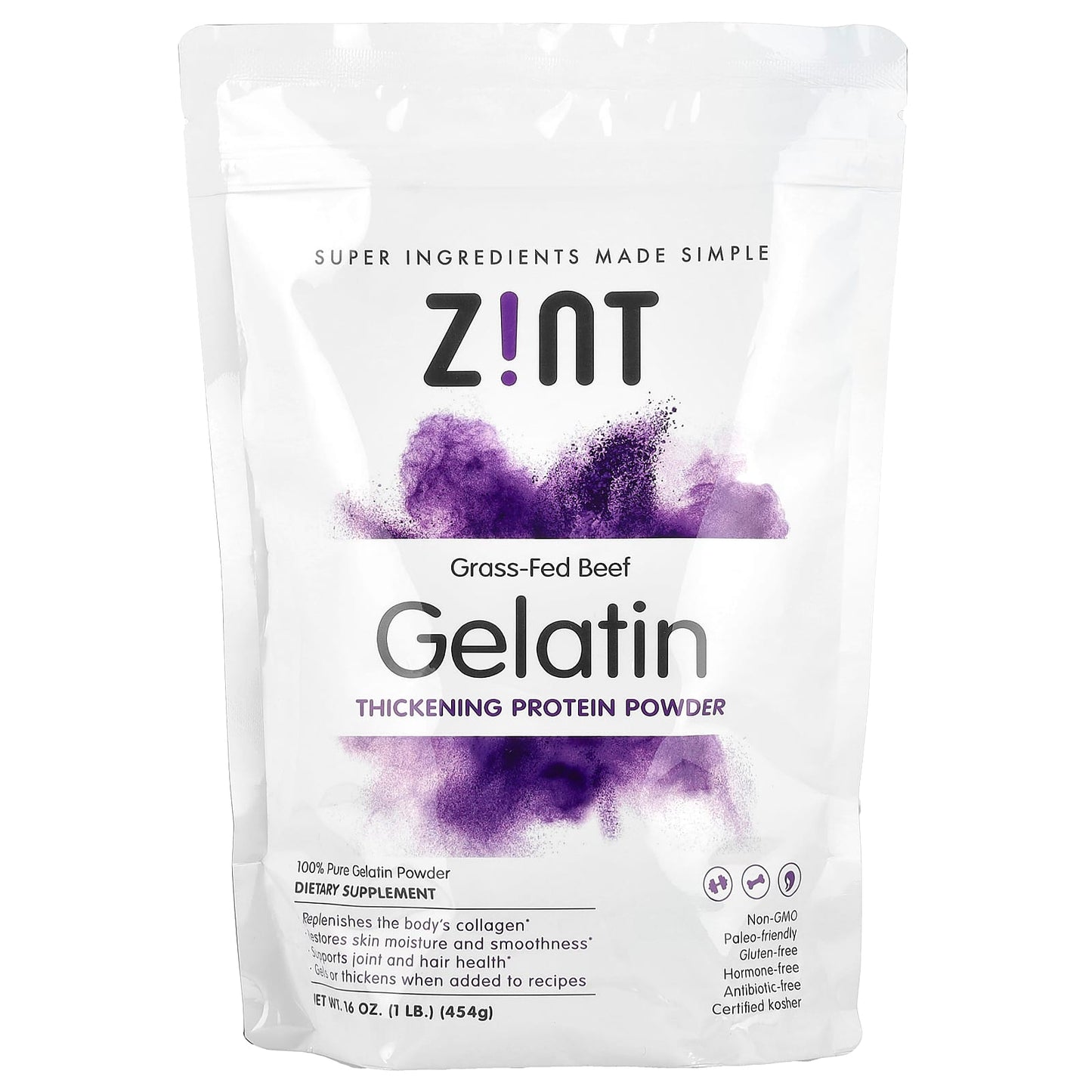 Zint, Gelatin Thickening Protein Powder, Grass-Fed Beef, 16 oz (454 g) - Image 1