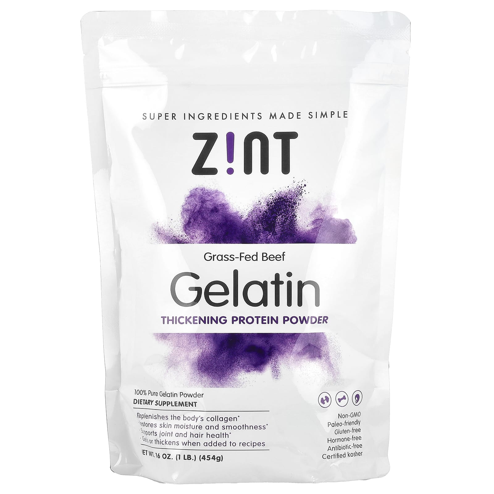 Zint, Gelatin Thickening Protein Powder, Grass-Fed Beef, 16 oz (454 g) - Image 1