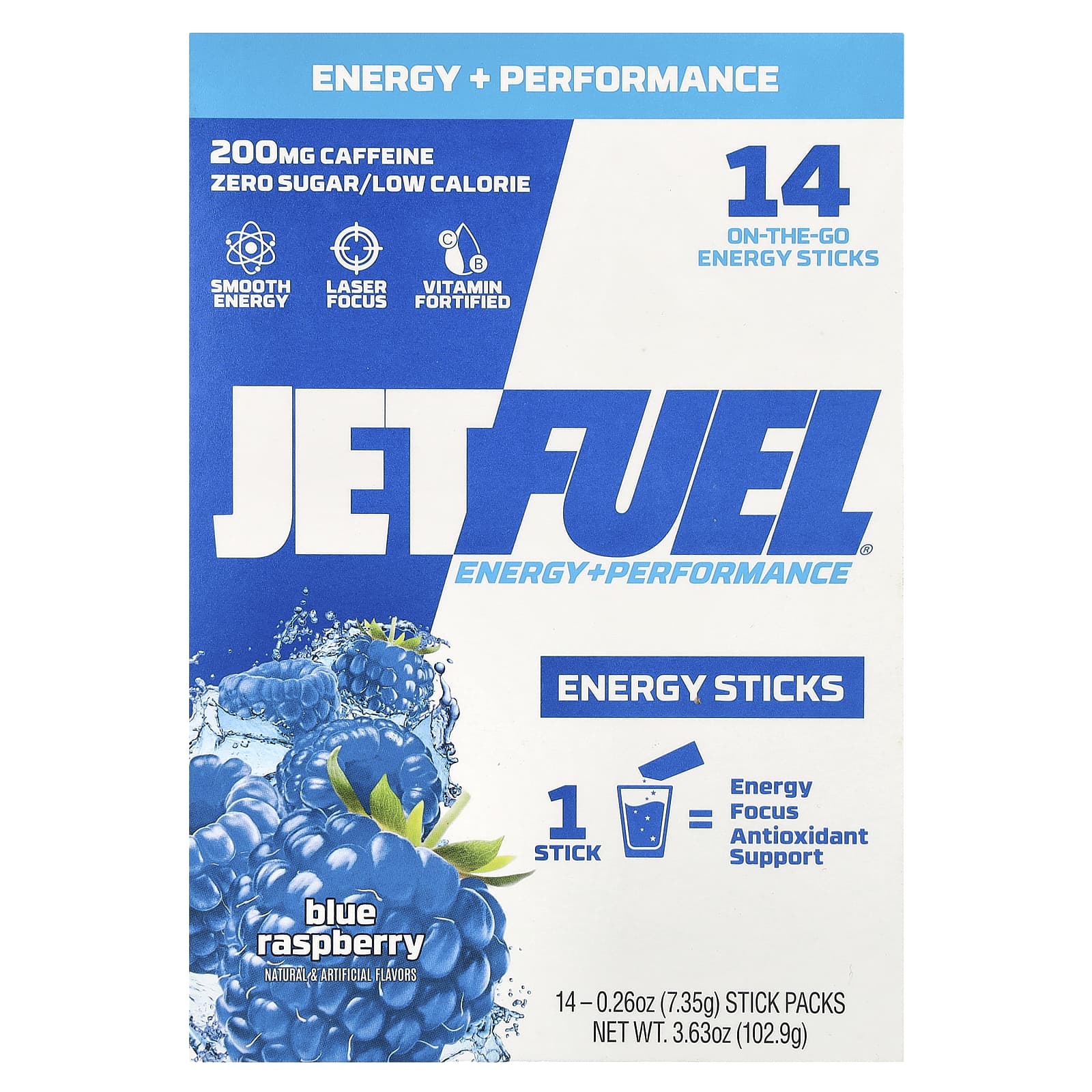 GAT JetFuel Energy + Performance Sticks, Blue Raspberry, 14 Stick Packs - Image 1