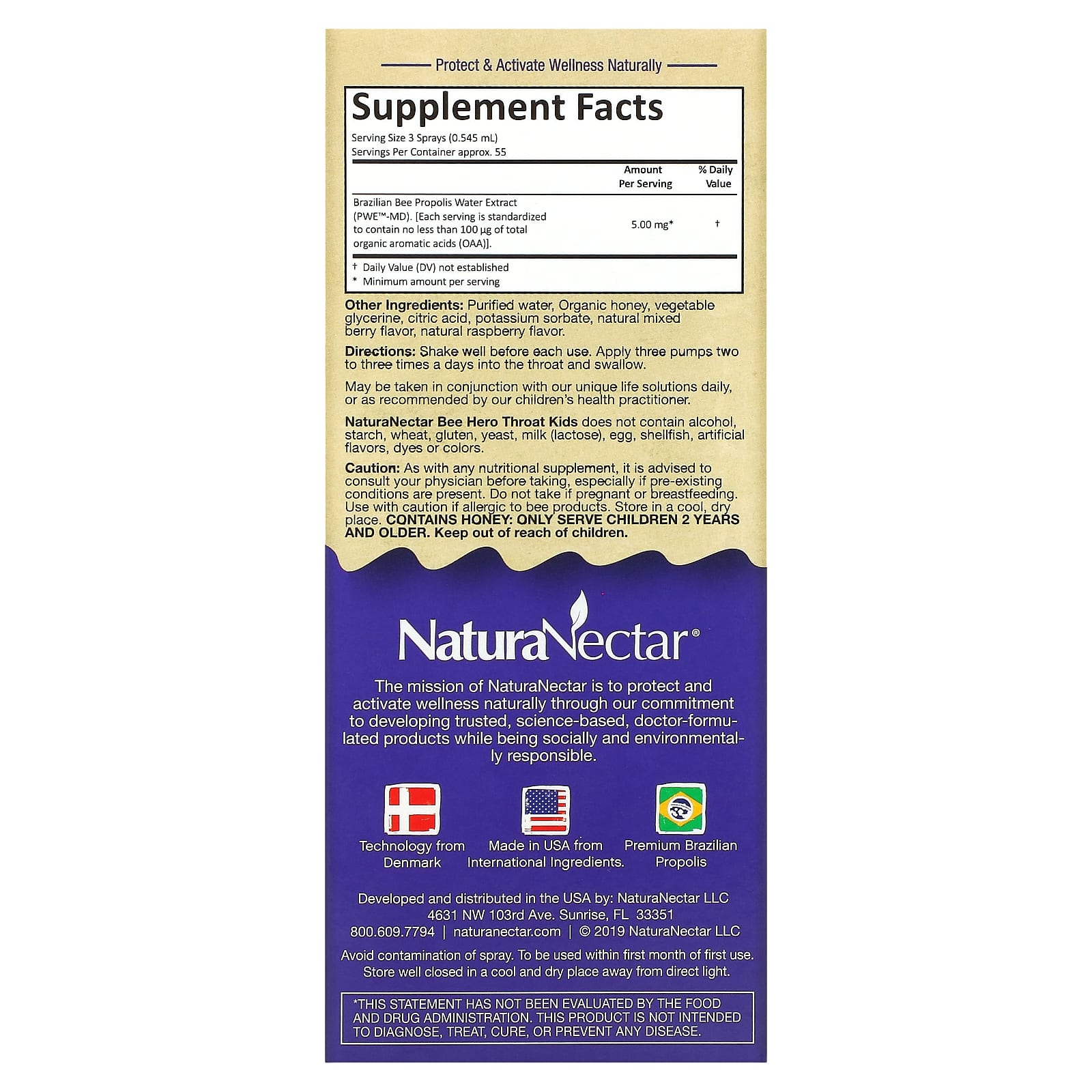 NaturaNectar, Bee Hero Throat Kids, Natural Propolis Spray, Berry Blast, 5 mg, 30 ml - Image 2