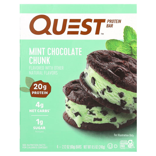 Quest Nutrition, Protein Bar, Mint Chocolate Chunk, 4 Bars, 2.12 oz (60 g) Each - Image 1