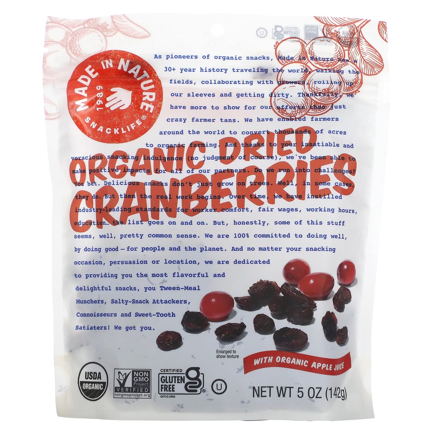 Made in Nature, Organic Dried Cranberries, With Organic Apple Juice, 5 oz (142 g) - Image 1
