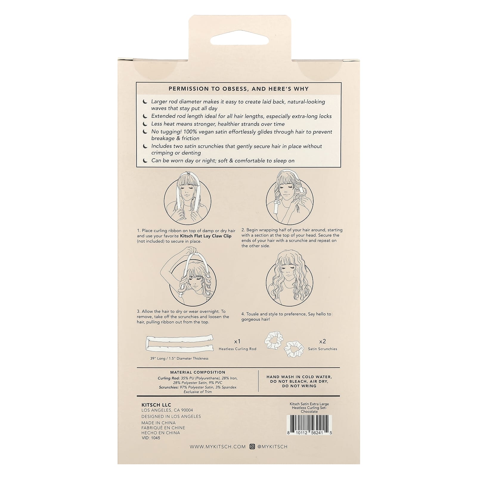 Kitsch, The Satin Heatless Curling Set, Extra Large, Chocolate, 1 Set - Image 2