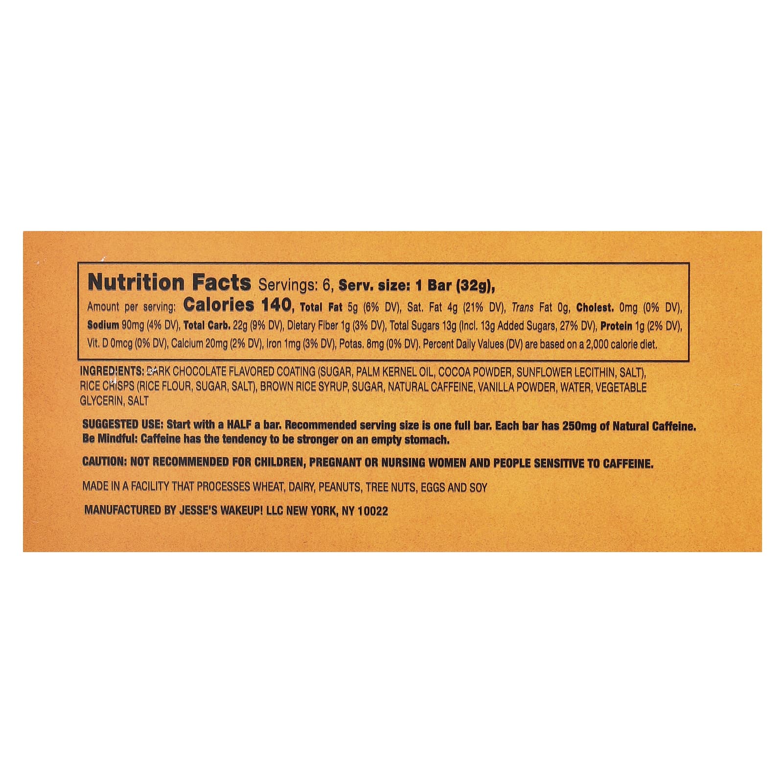 Dark Chocolate Coffee Energy Bars Gluten Free, 6 Pack by Jesse's WAKEUP! - Image 2