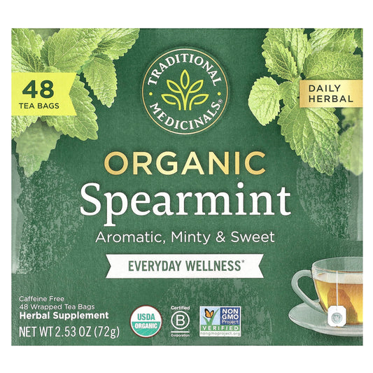 Traditional Medicinals, Organic Spearmint, Caffeine Free, 48 Wrapped Tea Bags, 2.53 oz (72 g) - Image 1
