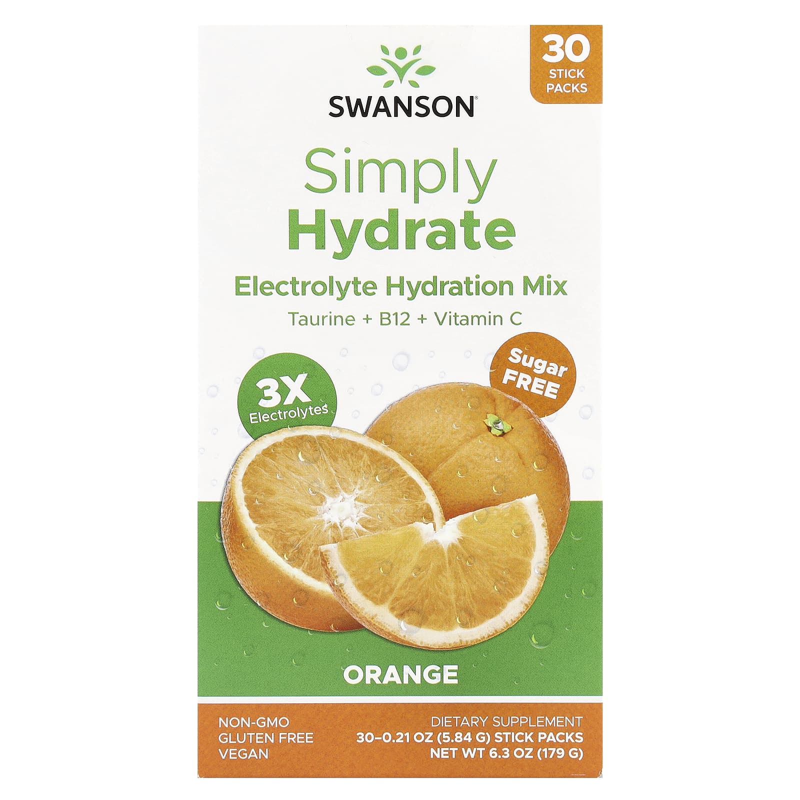 Swanson, Simply Hydrate, Electrolyte Hydration Mix, Orange, 30 Stick Packs, 0.21 oz (5.84 g) Each - Image 1