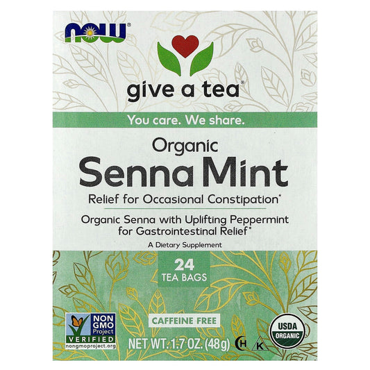 NOW Foods, give a tea®, Organic Senna Mint, Caffeine Free, 24 Tea Bags, 1.7 oz (48 g) - Image 1