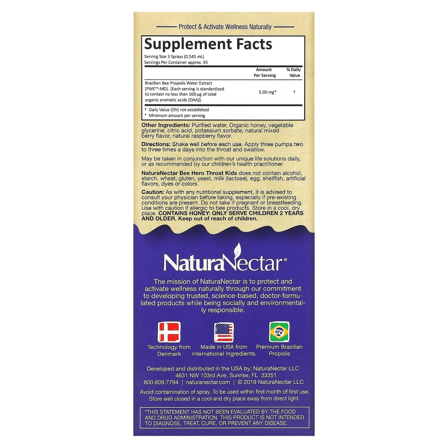 NaturaNectar, Bee Hero Throat Kids, Natural Propolis Spray, Berry Blast, 5 mg, 30 ml