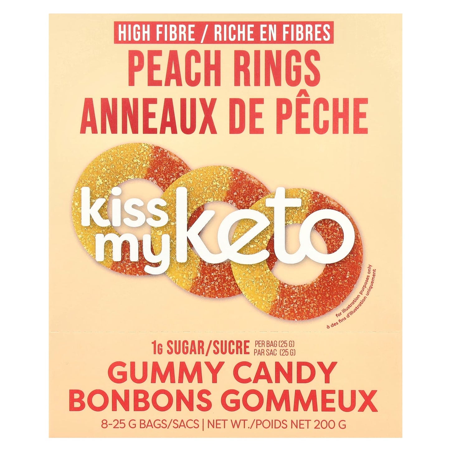 Kiss My Keto, Gummy Candy, Peach Rings, 8 Bags, 0.88 oz (25 g) Each - Image 1