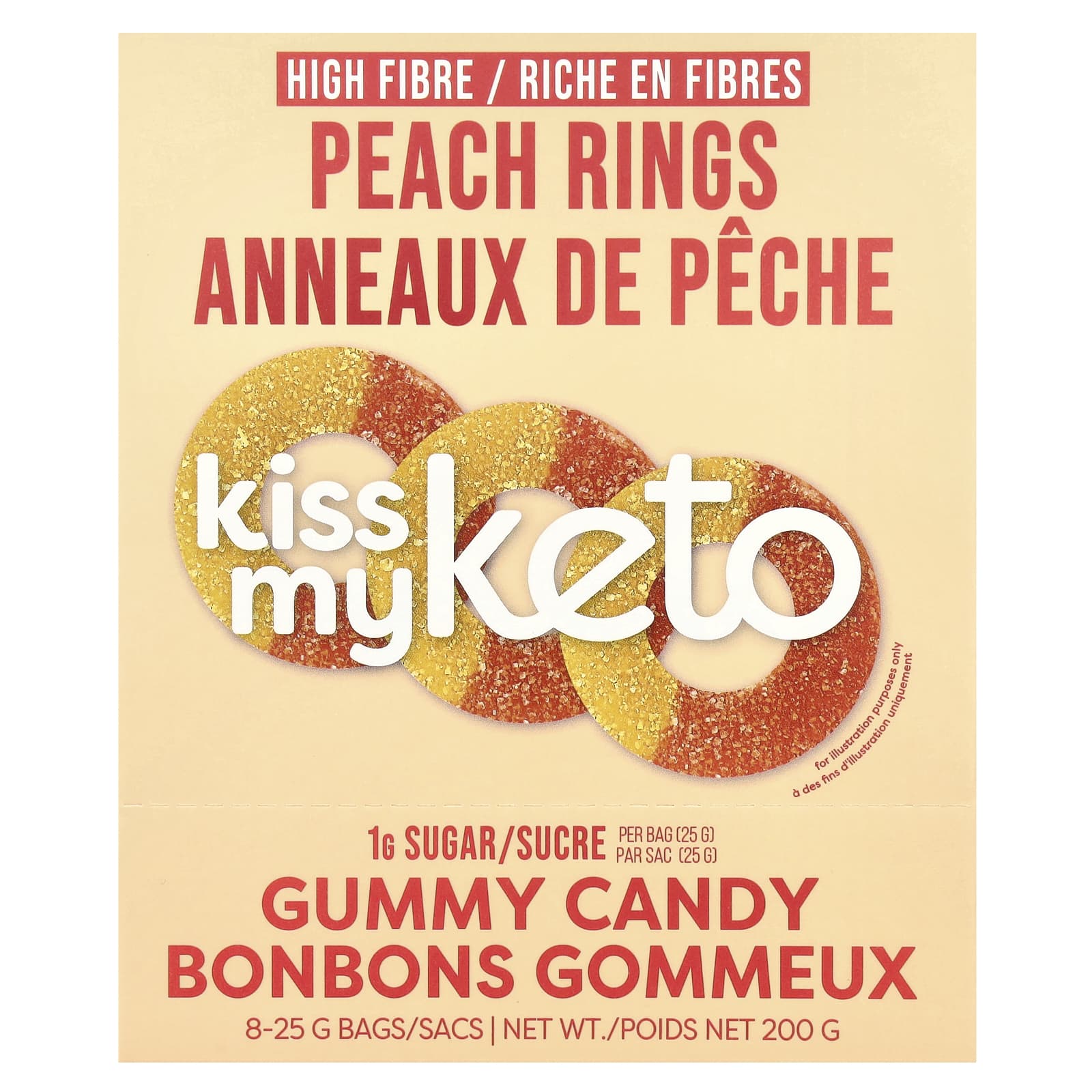 Kiss My Keto, Gummy Candy, Peach Rings, 8 Bags, 0.88 oz (25 g) Each - Image 1