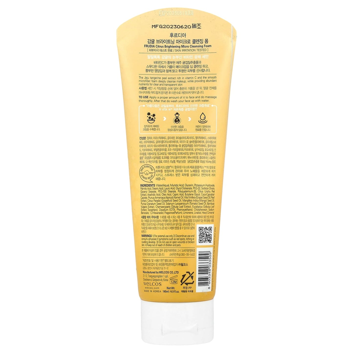 Frudia Citrus Brightening Micro Cleansing Foam 4.9 fl oz (145ml) for Clear Skin - Image 2