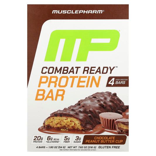 MusclePharm, Combat Ready™ Protein Bar, Chocolate Peanut Butter Cup, 4 Bars, 1.9 oz (54 g) Each - Image 1