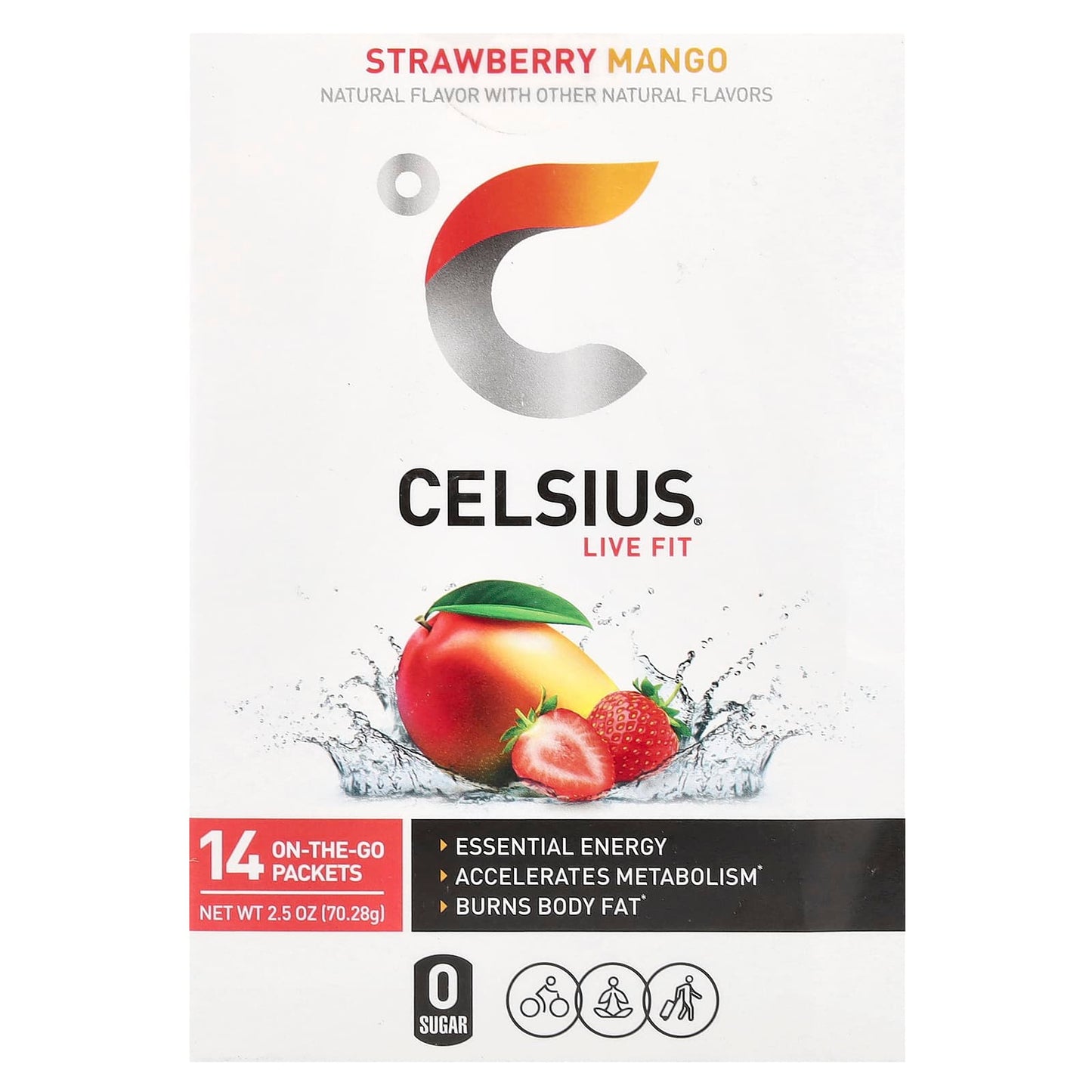 Celsius Strawberry Mango Energy Drink, 14 Packets, 0.18 oz Each - Image 1