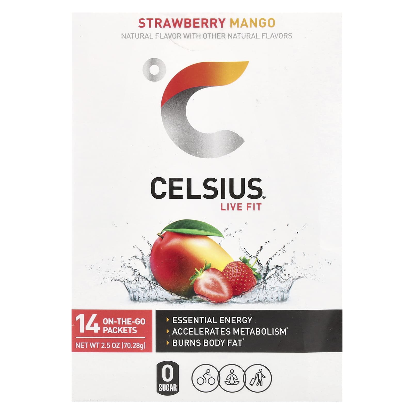 Celsius Strawberry Mango Energy Drink, 14 Packets, 0.18 oz Each - Image 1