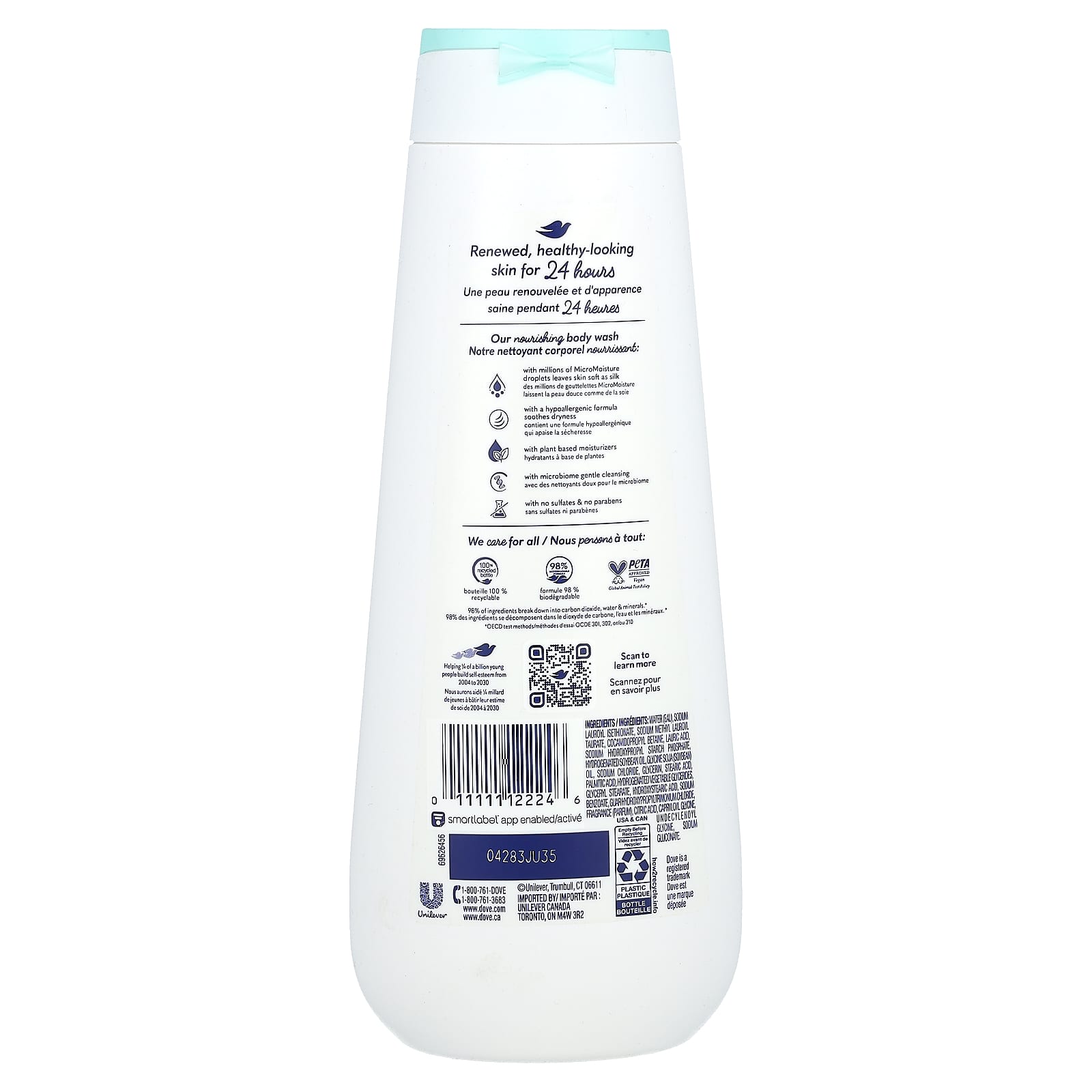 Dove Sensitive Skin Body Wash, 20 fl oz (591 ml) - Image 2