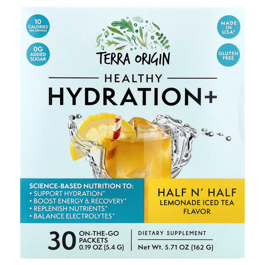 Terra Origin, Healthy Hydration+, Half N' Half Lemonade Iced Tea, 30 On The Go Packets, 0.19 oz (5.4 g) Each - Image 1