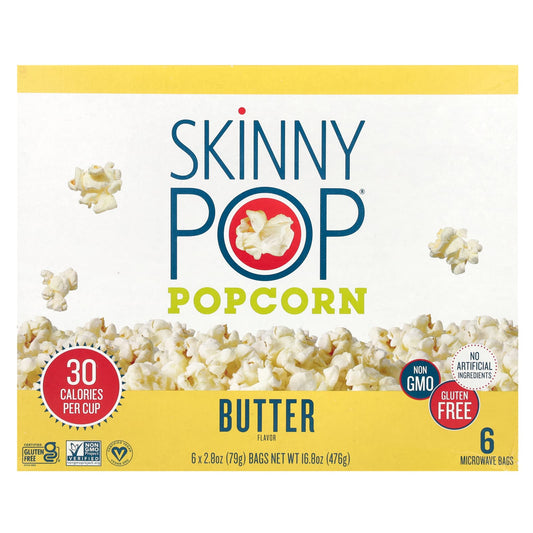 SkinnyPop, Popcorn, Butter, 6 Bags, 2.8 oz (79 g) Each - Image 1