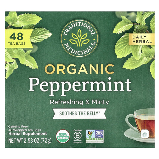 Traditional Medicinals, Herbal Tea, Organic Peppermint, Caffeine Free , 48 Tea Bags, 2.53 oz (72 g) - Image 1