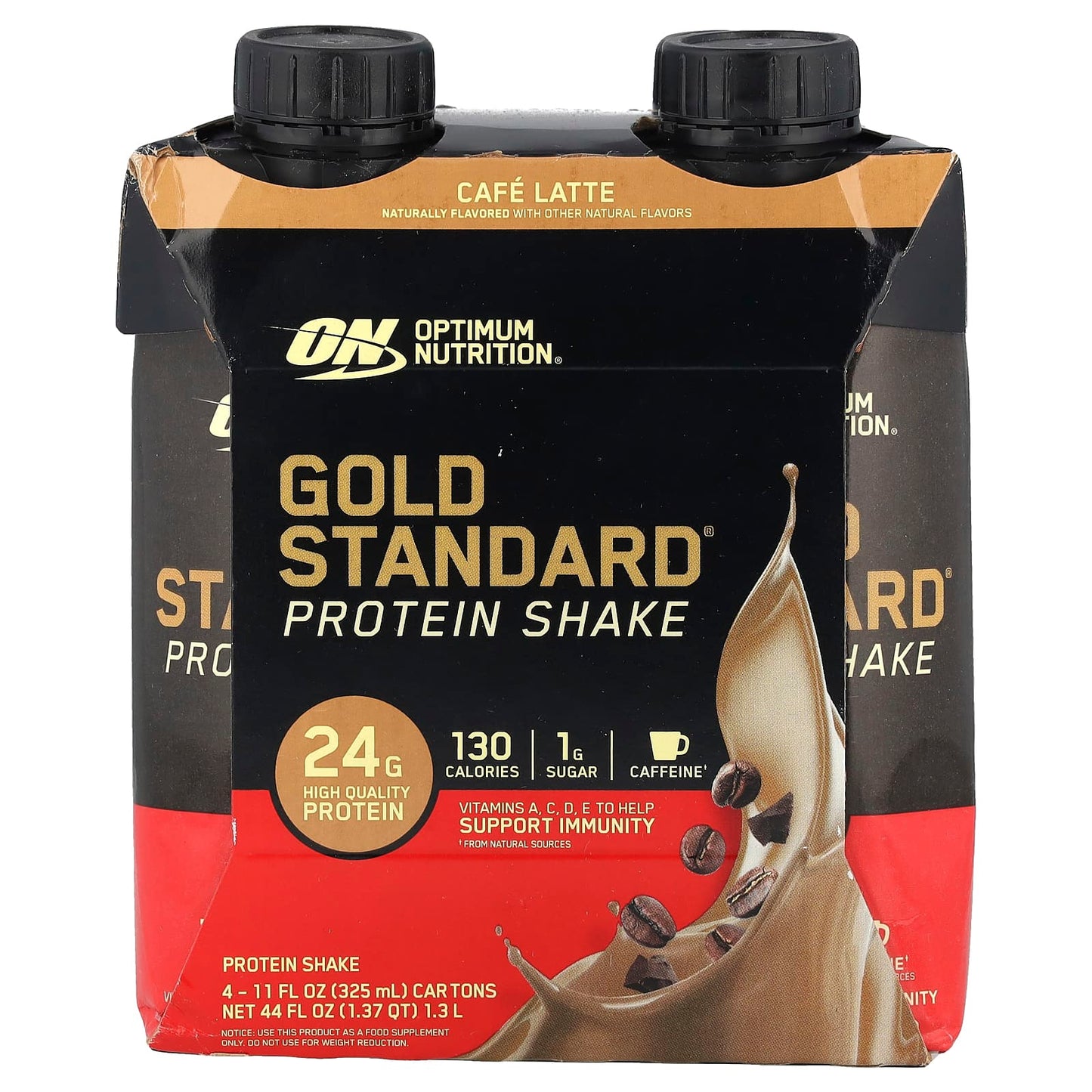 Optimum Nutrition, Gold Standard® Protein Shake, Cafe Latte, 4 Cartons, 11 fl oz (325 ml) Each - Image 1