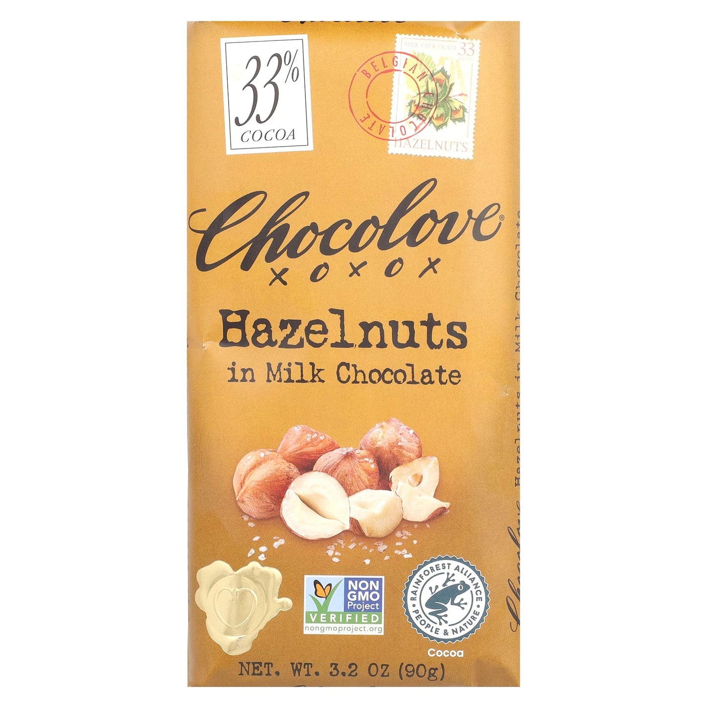Chocolove, Hazelnuts in Milk Chocolate, 33% Cocoa, 3.2 oz (90 g)
