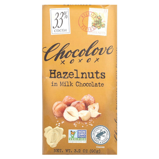 Chocolove, Hazelnuts in Milk Chocolate, 33% Cocoa, 3.2 oz (90 g)