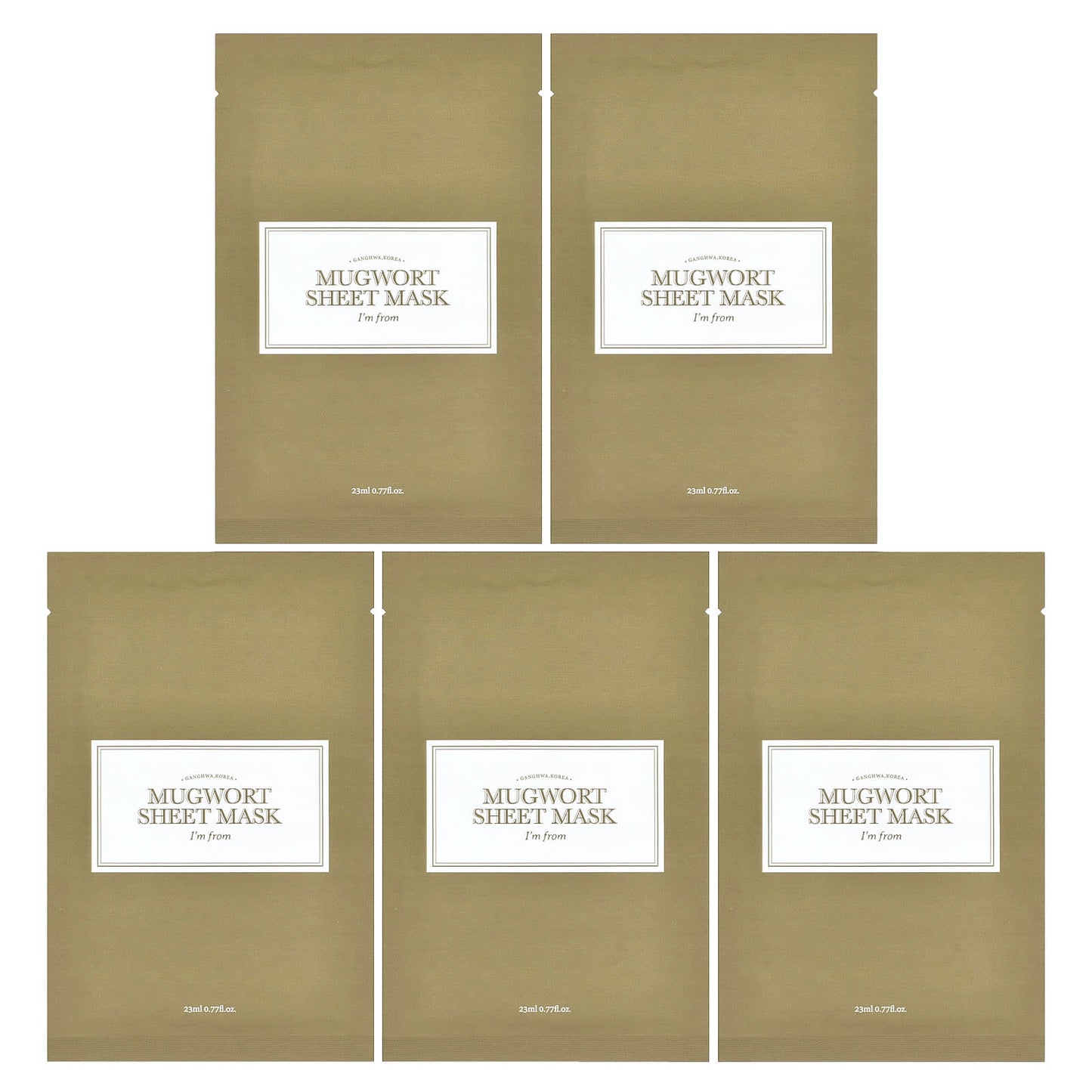 Mugwort Sheet Mask by I'm From, Soothing Skin Care, 5 Sheets, 0.77 fl oz Each - Image 1