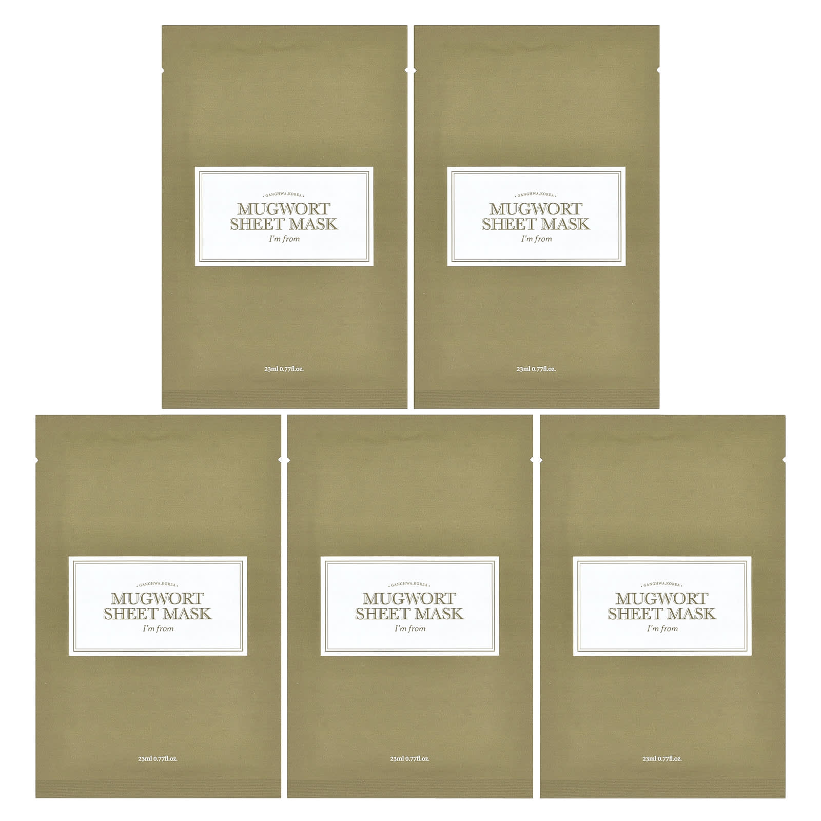 Mugwort Sheet Mask by I'm From, Soothing Skin Care, 5 Sheets, 0.77 fl oz Each - Image 1