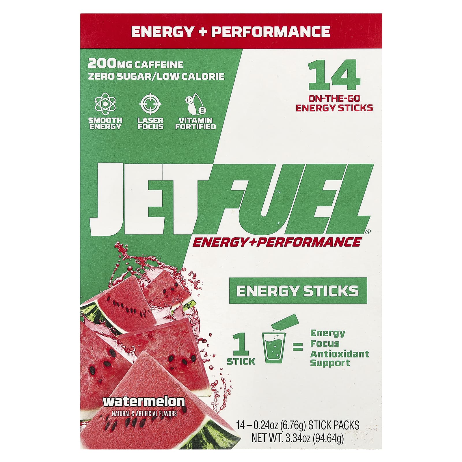 GAT JetFuel Watermelon Energy Sticks, 14 Pack, Zero Sugar, 200mg Caffeine - Image 1
