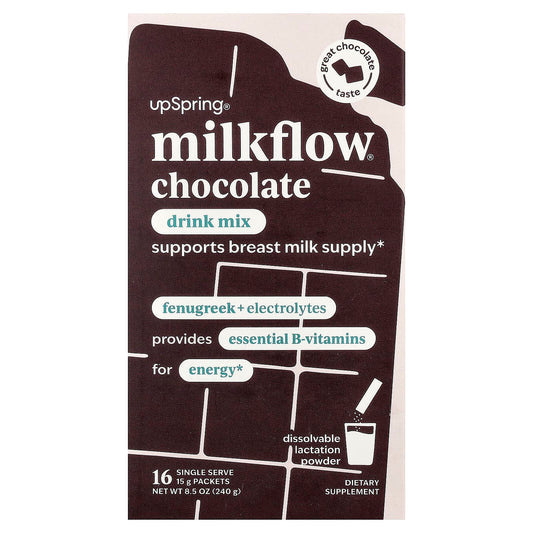 UpSpring, Milkflow®, Drink Mix, Chocolate, 16 Single Serve Packets, 0.53 oz (15 g) Each - Image 1