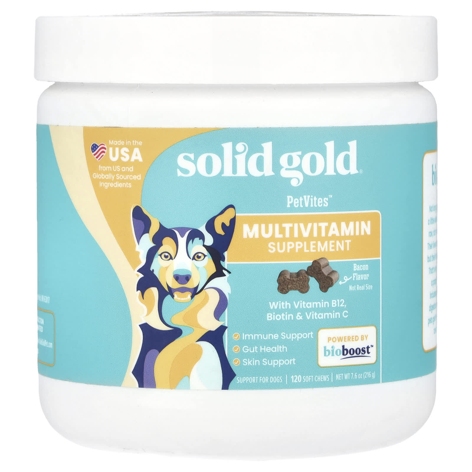 Solid Gold, PetVites™ Multivitamin Supplement, For Dogs, Bacon, 120 Soft Chews, 7.6 oz (216 g) - Image 1