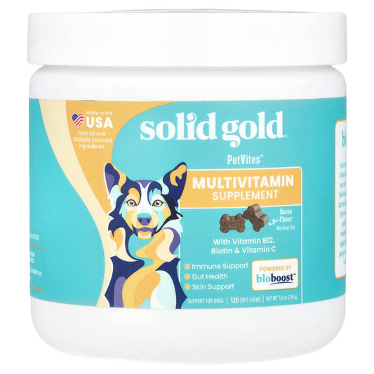 Solid Gold, PetVites™ Multivitamin Supplement, For Dogs, Bacon, 120 Soft Chews, 7.6 oz (216 g) - Image 1