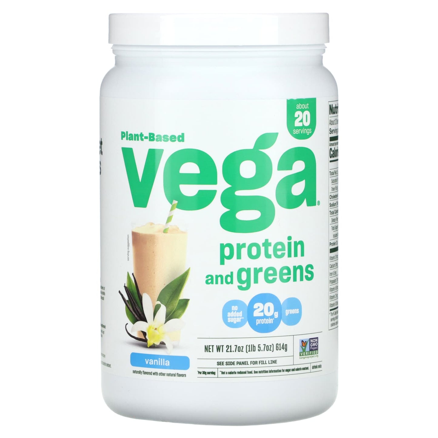 Vega, Plant-Based Protein and Greens, Vanilla, 1 lb 5.7 oz (614 g) - Image 1