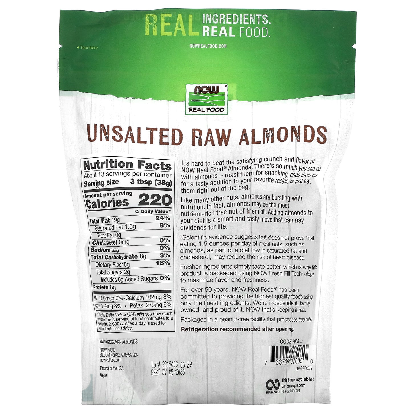 NOW Foods, Real Food, Raw Almonds, Unsalted, 16 oz (454 g) - Image 2