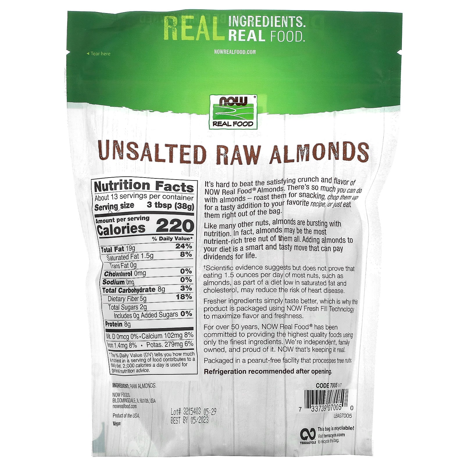 NOW Foods, Real Food, Raw Almonds, Unsalted, 16 oz (454 g) - Image 2