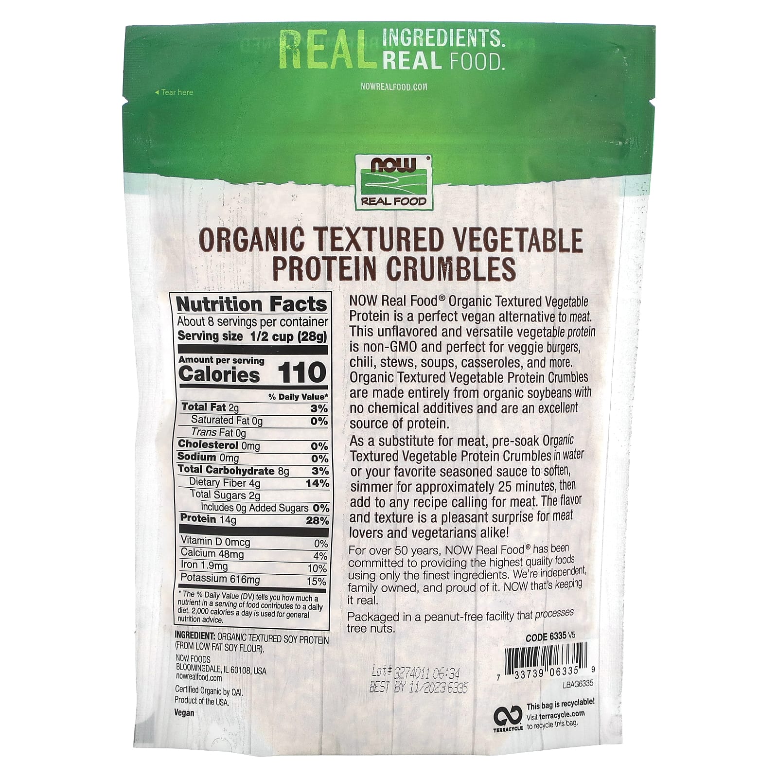 NOW Foods, Organic Textured Vegetable Protein Crumbles, 8 oz (227 g) - Image 2
