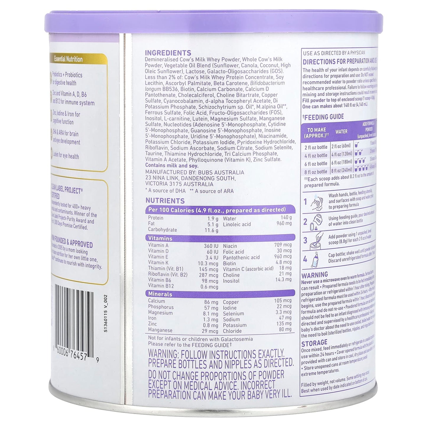 Aussie Bubs Cow Milk-Based Infant Formula - 0-12 Months, 20 oz - Image 2