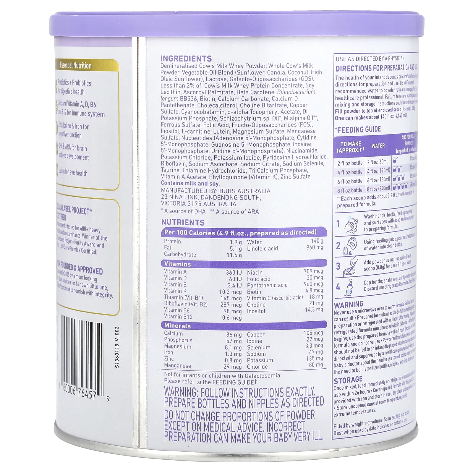 Aussie Bubs Cow Milk-Based Infant Formula - 0-12 Months, 20 oz - Image 2