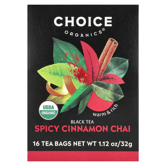 Spicy Cinnamon Chai Black Tea 16 Tea Bags, USDA Organic, 1.12 oz - Image 1