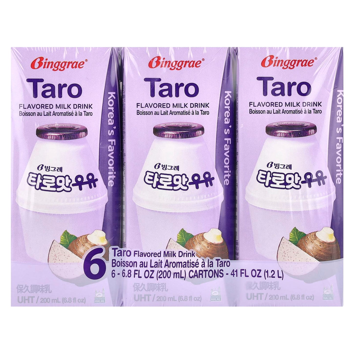 Taro Flavored Milk Drink by Binggrae, 6 x 200ml - Image 1