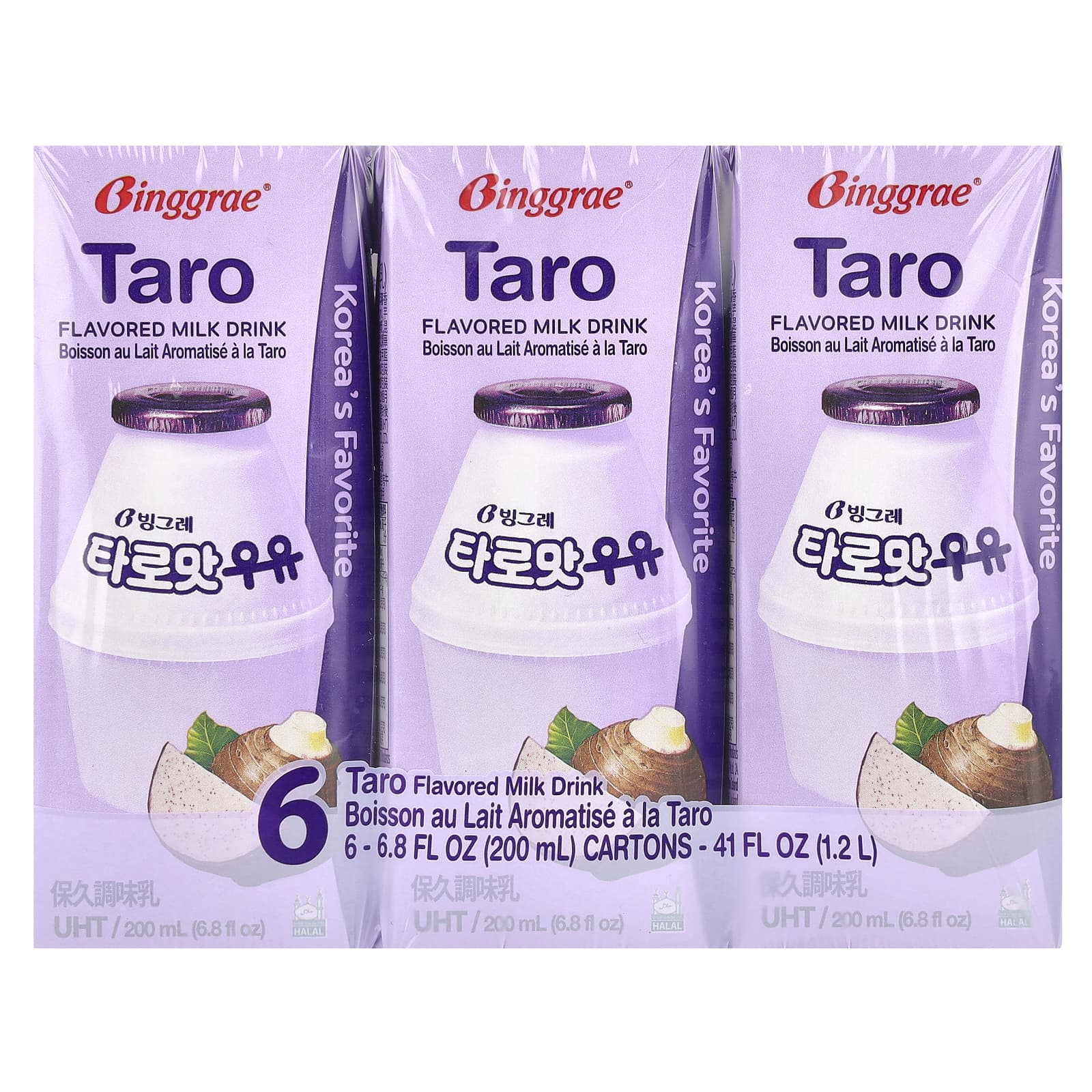 Taro Flavored Milk Drink by Binggrae, 6 x 200ml - Image 1